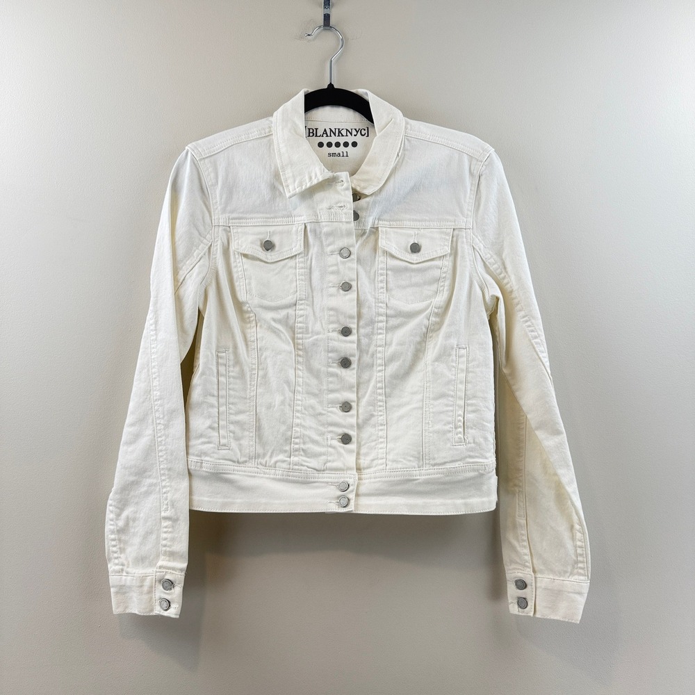 BLANKNYC Denim Jacket Womens Small White Minimalist Trucker Stretch Coat 37L9002